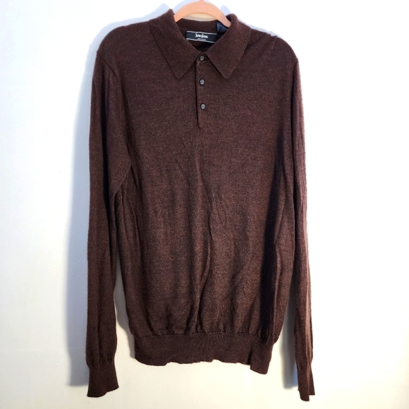 Neiman Marcus Exclusive XL Brown Long Sleeve Polo Shirt - Picture 1 of 4